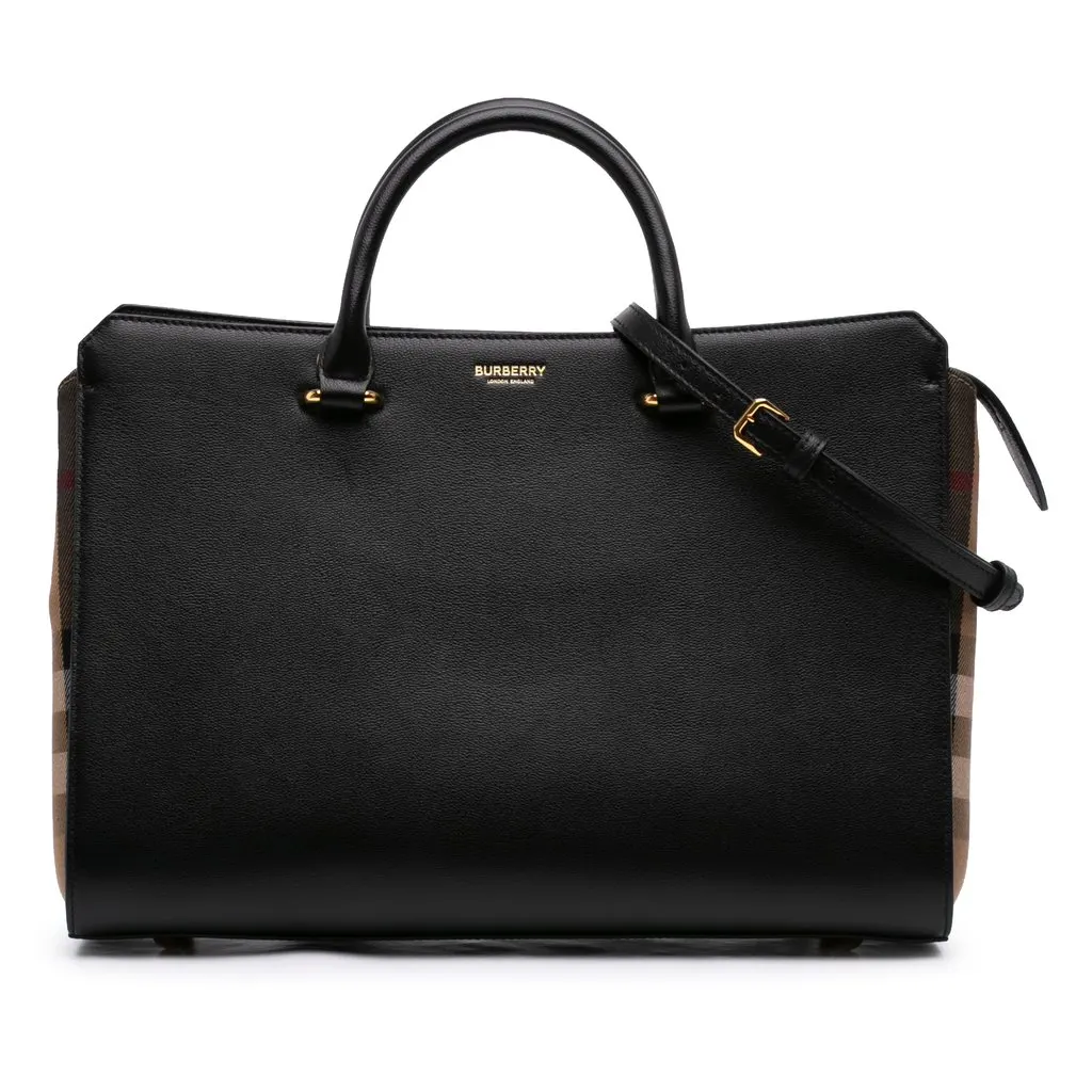 Burberry Leather and Mega Check Canvas Banwell Satchel