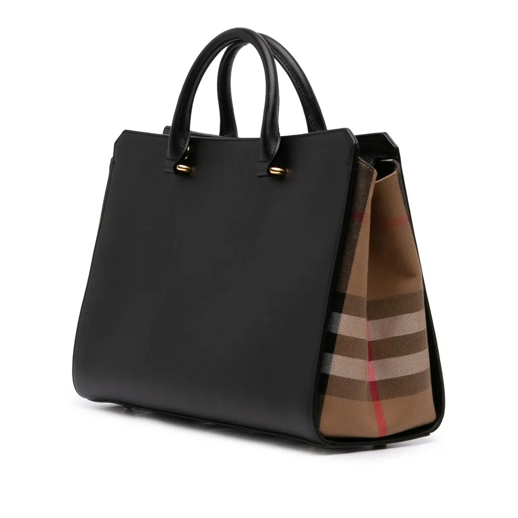 Burberry Leather and Mega Check Canvas Banwell Satchel Black Leather Very good - Back View