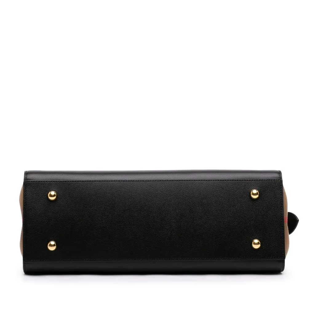 Burberry Leather and Mega Check Canvas Banwell Satchel Black Leather Very good - Inside View