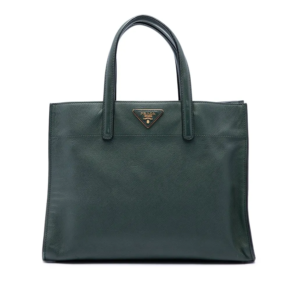 Prada Saffiano Soft Triple Pocket Tote Green Leather Good - Front View