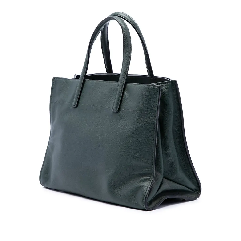 Prada Saffiano Soft Triple Pocket Tote Green Leather Good - Back View