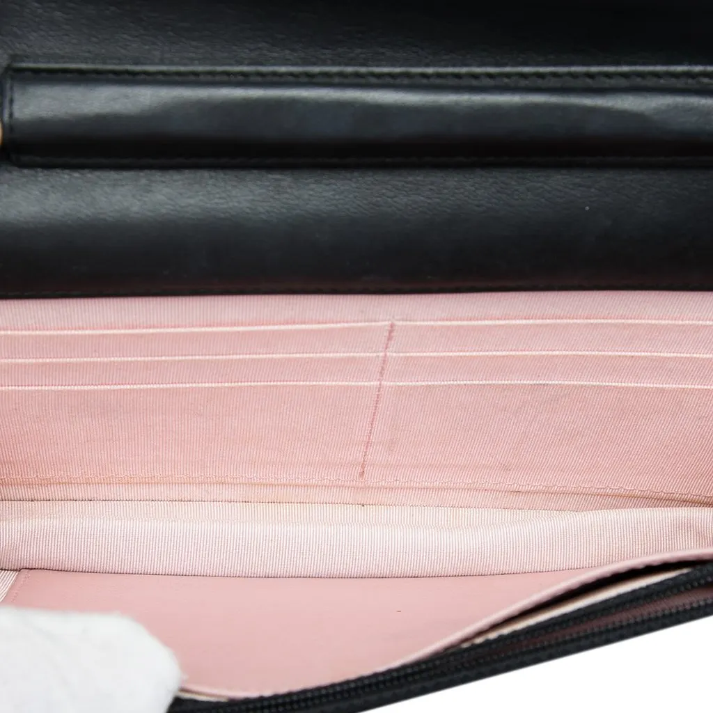 Chanel Quilted Lambskin Crest Wallet On Chain Black Leather Very good - Model View