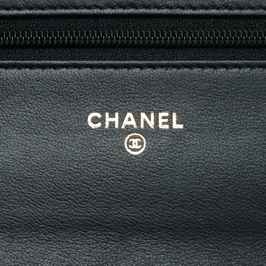 Chanel Quilted Lambskin Crest Wallet On Chain Black Leather Very good - Box View