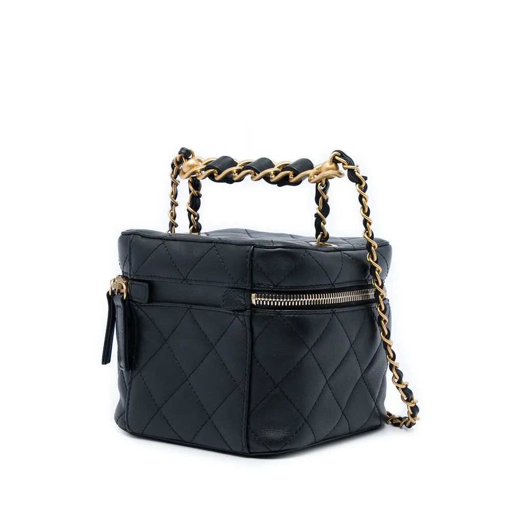 Chanel Small Quilted Calfskin Chain Bar Vanity Case with Chain Black Leather Very good - Back View