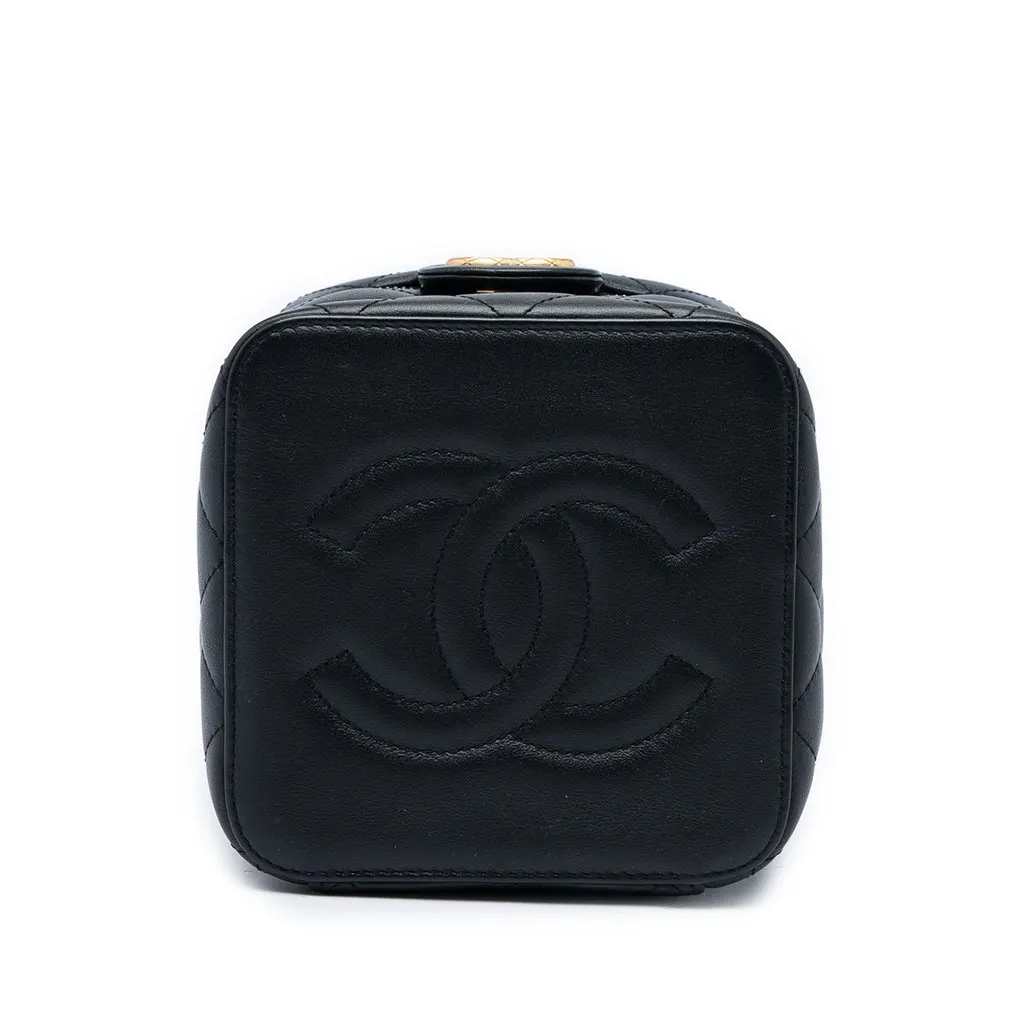 Chanel Small Quilted Calfskin Chain Bar Vanity Case with Chain Black Leather Very good - Inside View