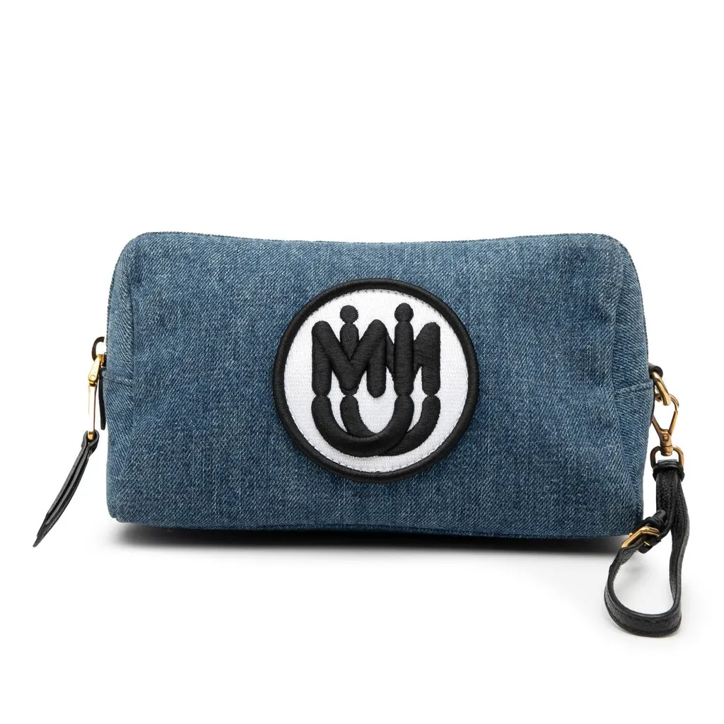 Miu Miu Denim Embroidered Logo Wristlet Pouch Blue Very good - Front View