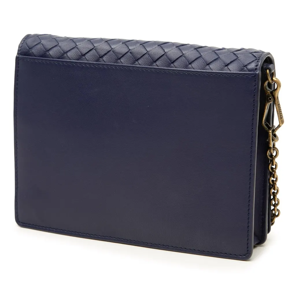 Bottega Veneta Nappa Intrecciato Wallet On Chain Blue Leather Very good - Back View