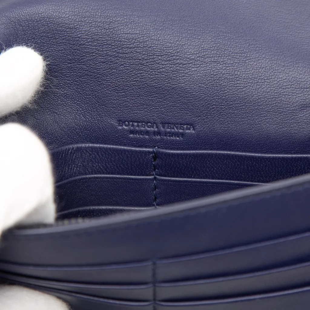 Bottega Veneta Nappa Intrecciato Wallet On Chain Blue Leather Very good - Box View