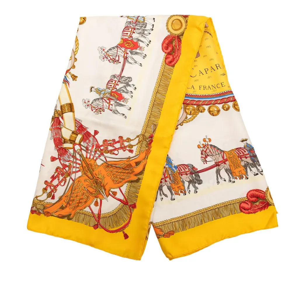 Hermès Caparacons De La France Et De L Inde Silk Scarf 90 Yellow Very good - Front View