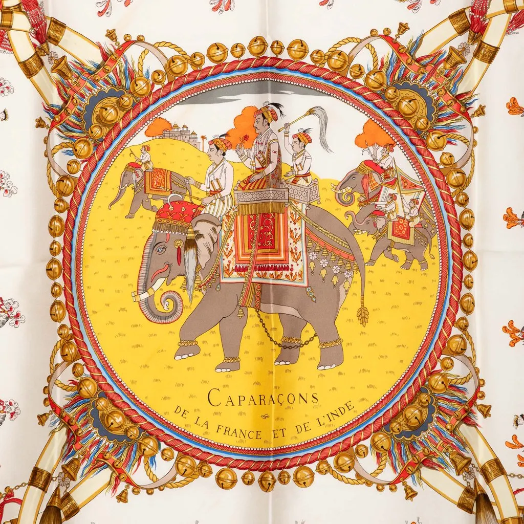 Hermès Caparacons De La France Et De L Inde Silk Scarf 90 Yellow Very good - Back View
