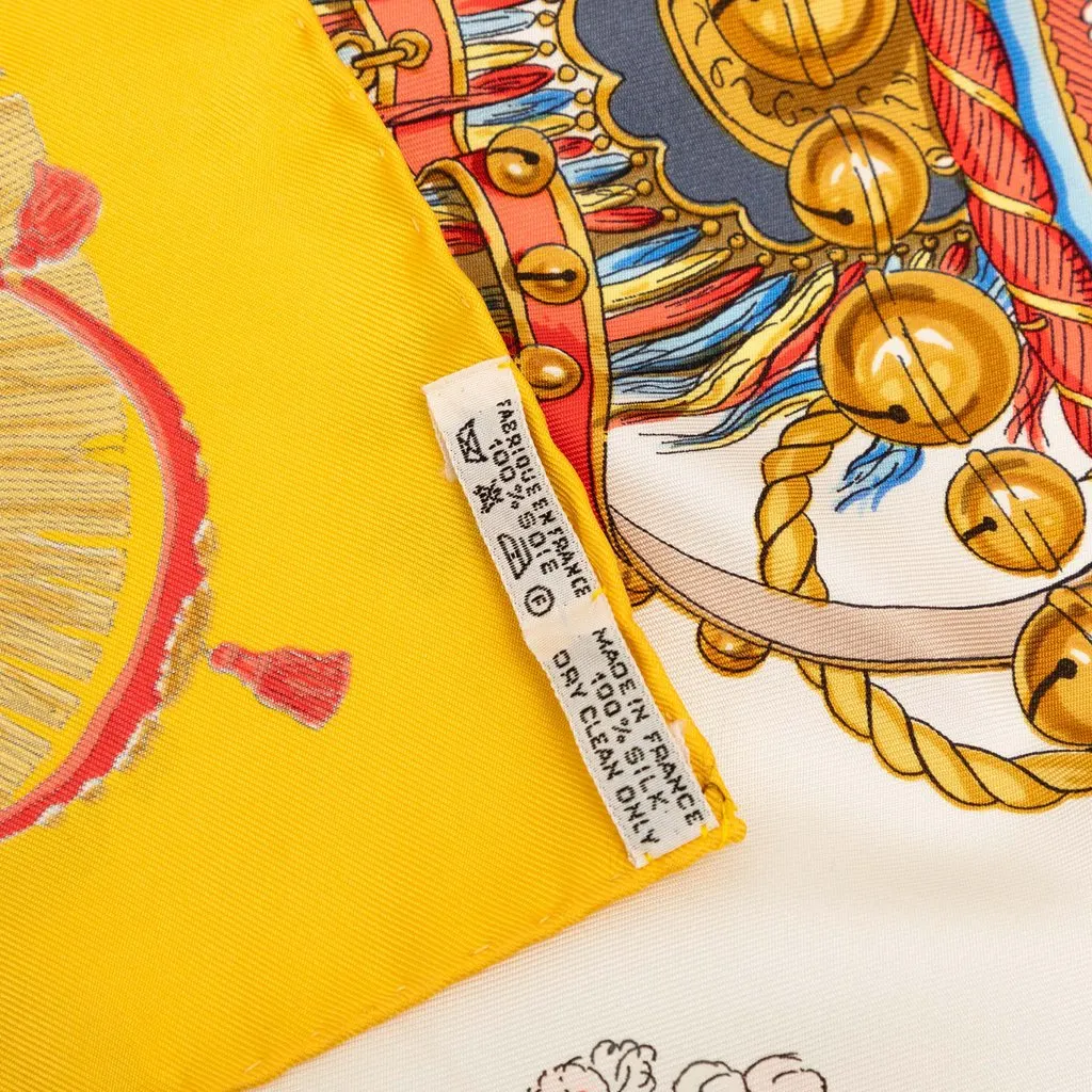 Hermès Caparacons De La France Et De L Inde Silk Scarf 90 Yellow Very good - Model View