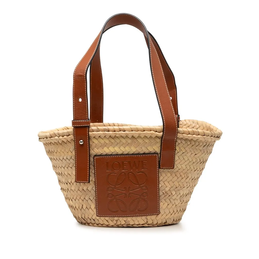LOEWE Small Raffia Anagram Basket Tote Beige Very good - Front View