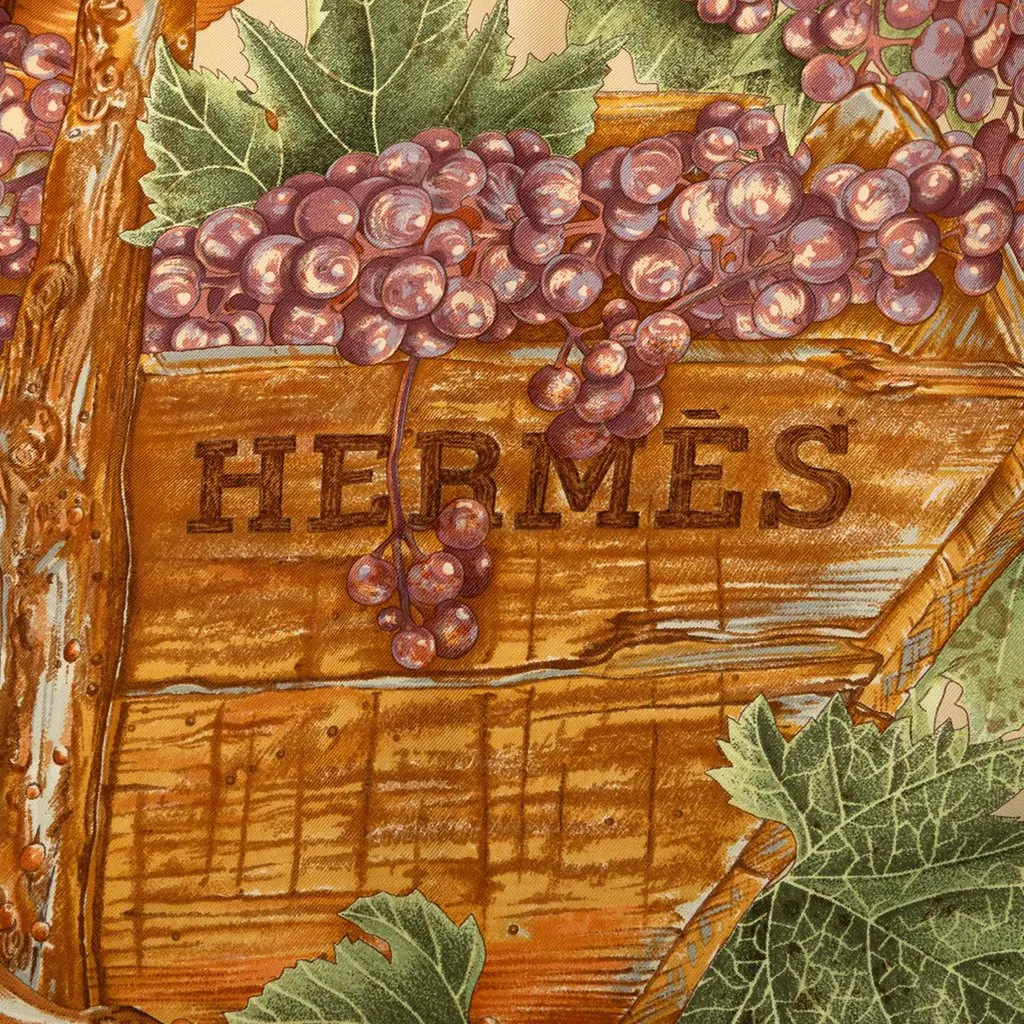 Hermès Vendanges Silk Scarf 90 Brown Silk Very good - Inside View