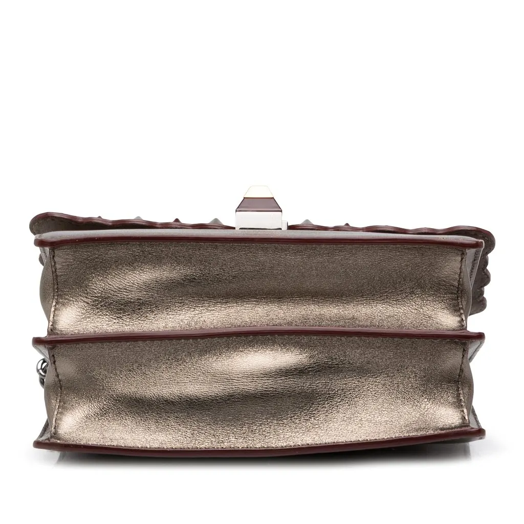 Fendi Mini Scalloped Metallic Studded Leather Kan I Crossbody Gold Leather Very good - Inside View