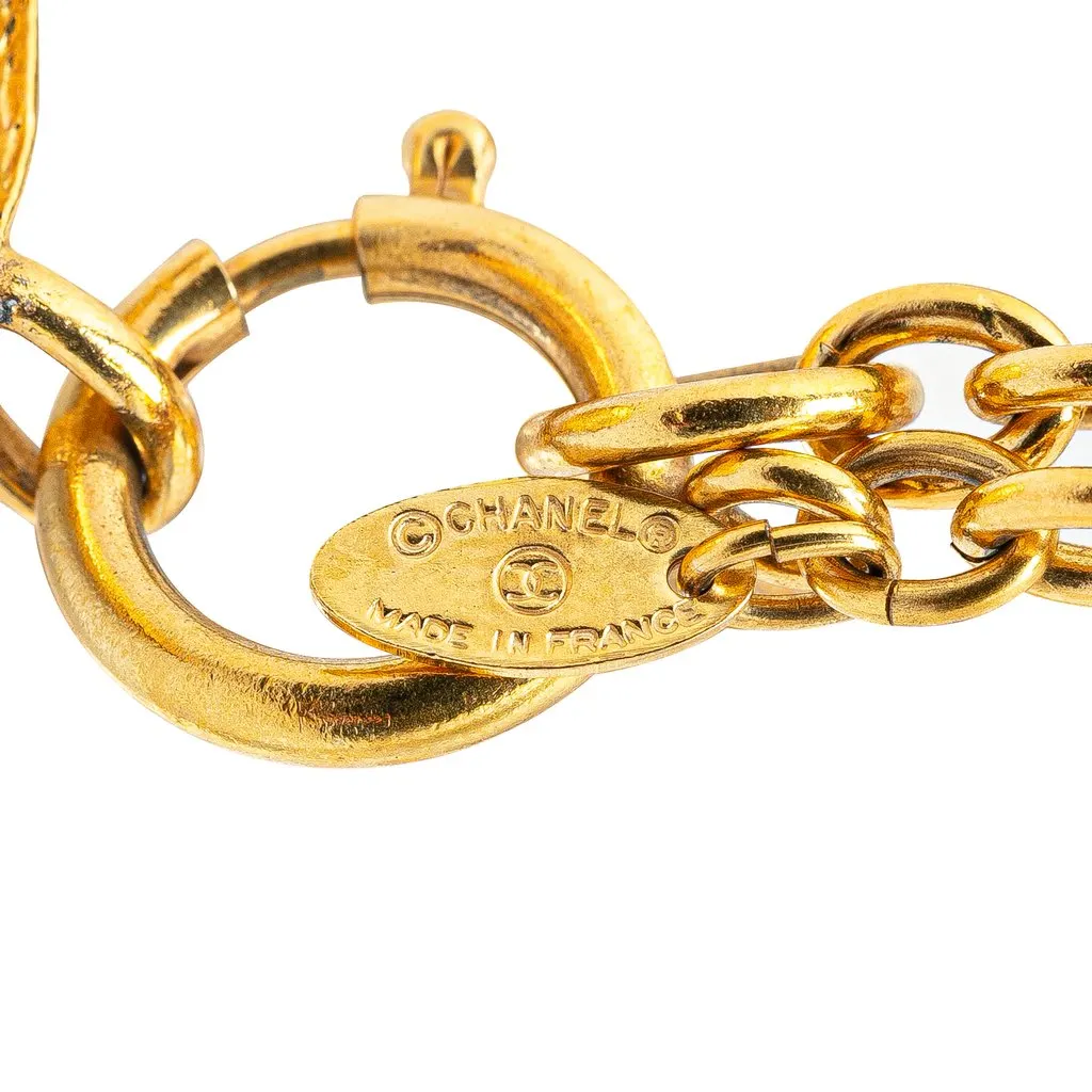 Chanel Gold Plated CC Round Pendant Necklace Gold Metal Very good - Back View