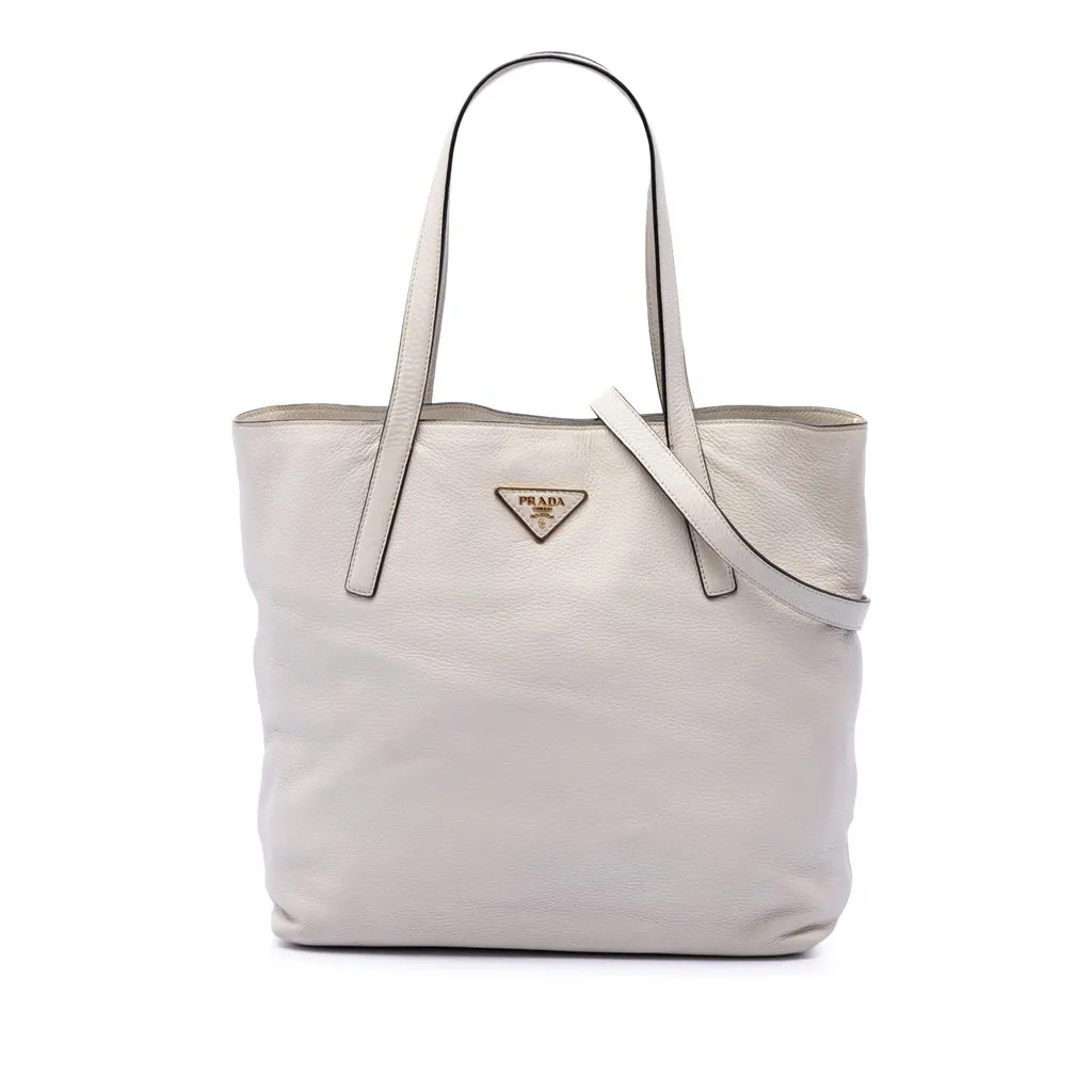 Prada Vitello Daino Open Convertible Tote White Leather Very good - Front View