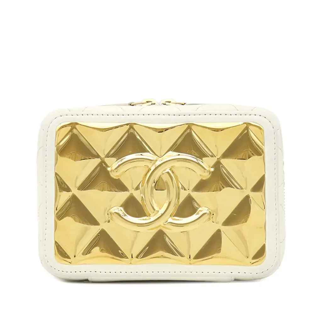 Chanel Mini CC Quilted Lambskin and Golden Plate Vanity Crossbody White Leather Very good - Front View