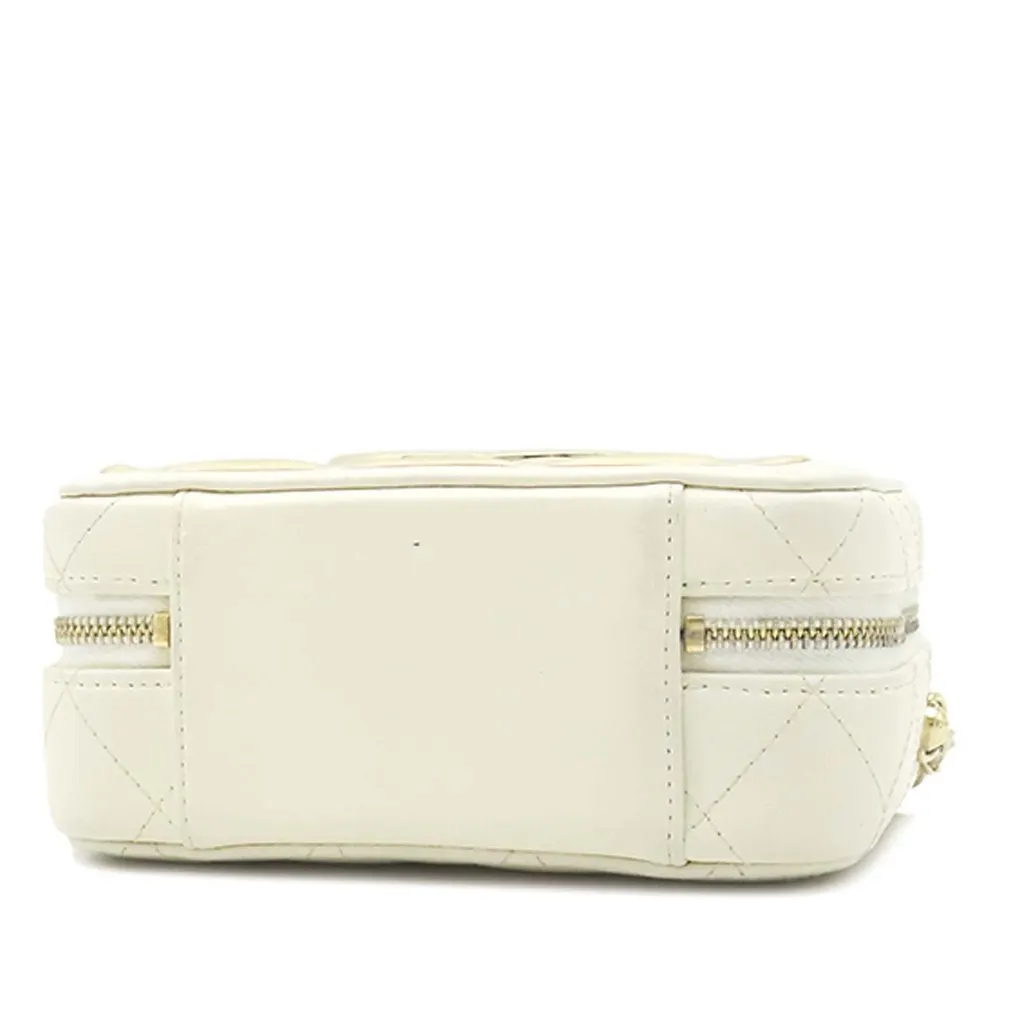 Chanel Mini CC Quilted Lambskin and Golden Plate Vanity Crossbody White Leather Very good - Back View
