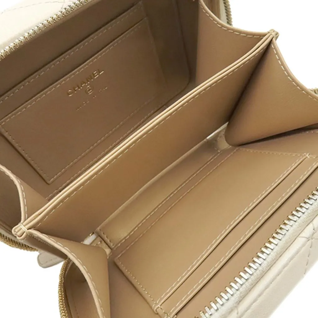 Chanel Mini CC Quilted Lambskin and Golden Plate Vanity Crossbody White Leather Very good - Inside View