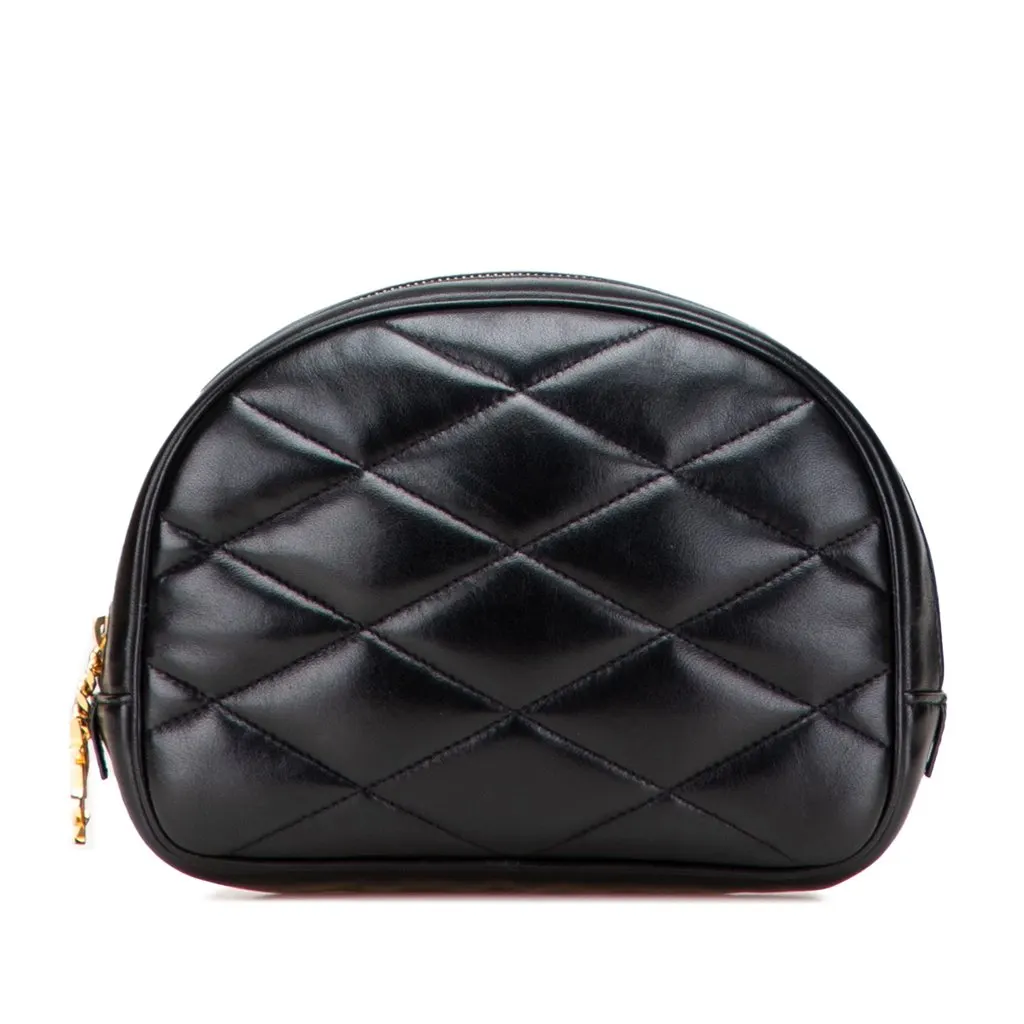 Saint Laurent Quilted Lambskin Lolita Cosmetics Pouch Black Leather Very good - Front View