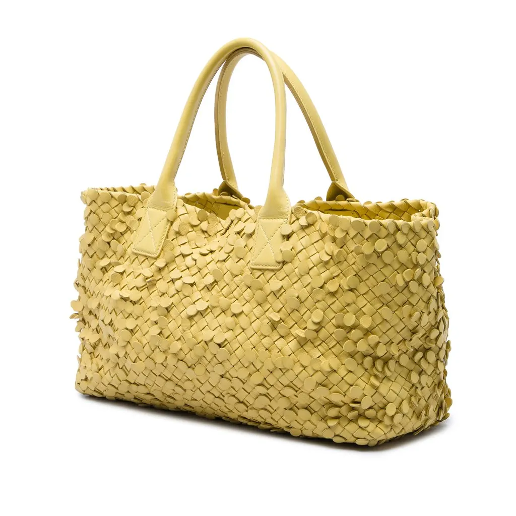 Bottega Veneta Medium Nappa Intrecciato Poussin Paillettes Cabat Tote Yellow Leather Good - Back View