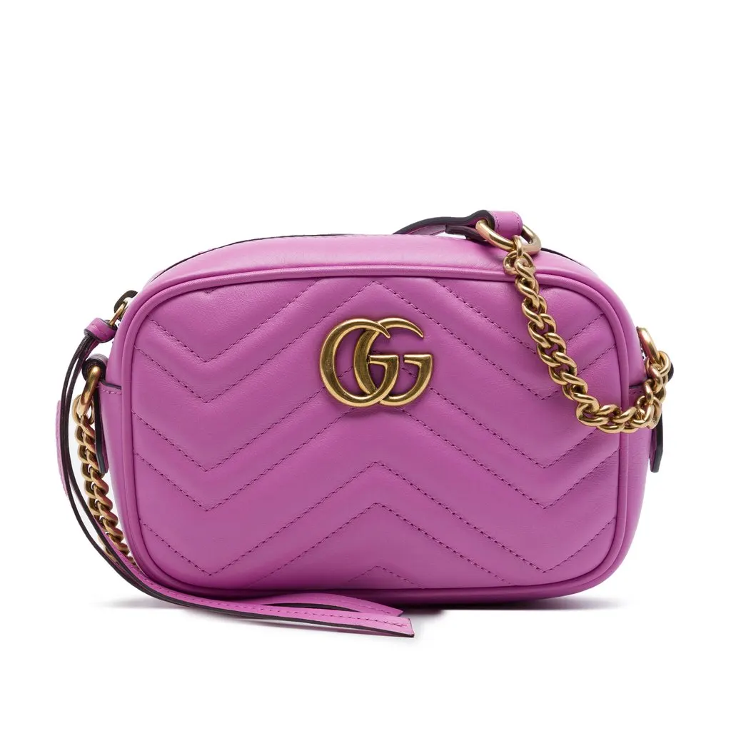 Gucci Mini GG Marmont Matelasse Calfskin Crossbody Pink Leather Very good - Front View