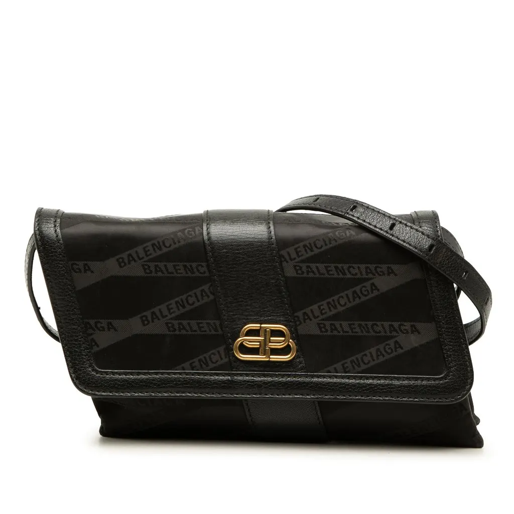 Balenciaga Nylon BB Monogram Shift Wallet on Strap Black Polyamide Good - Front View