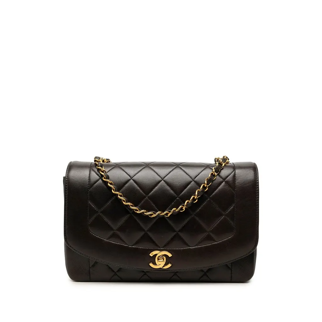 Chanel Medium Lambskin Diana Flap Black Leather Very good - Front View
