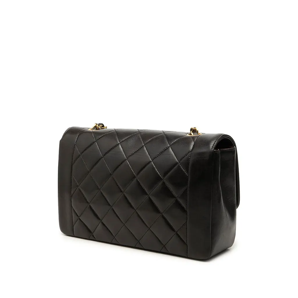 Chanel Medium Lambskin Diana Flap Black Leather Very good - Back View