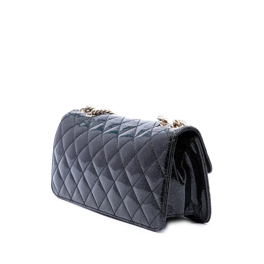 Chanel Quilted Patent Glitter Evening Star East West Flap Black Leather Very good - Back View