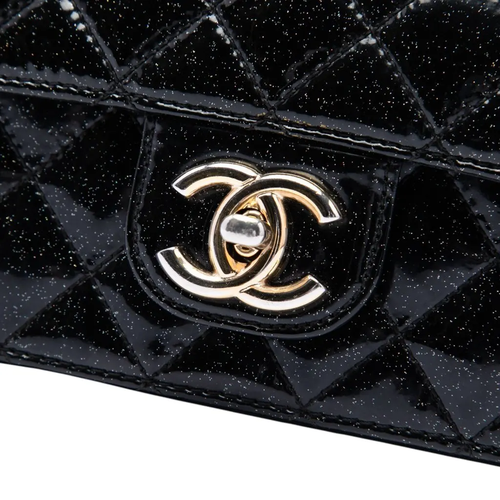 Chanel Quilted Patent Glitter Evening Star East West Flap Black Leather Very good - Box View