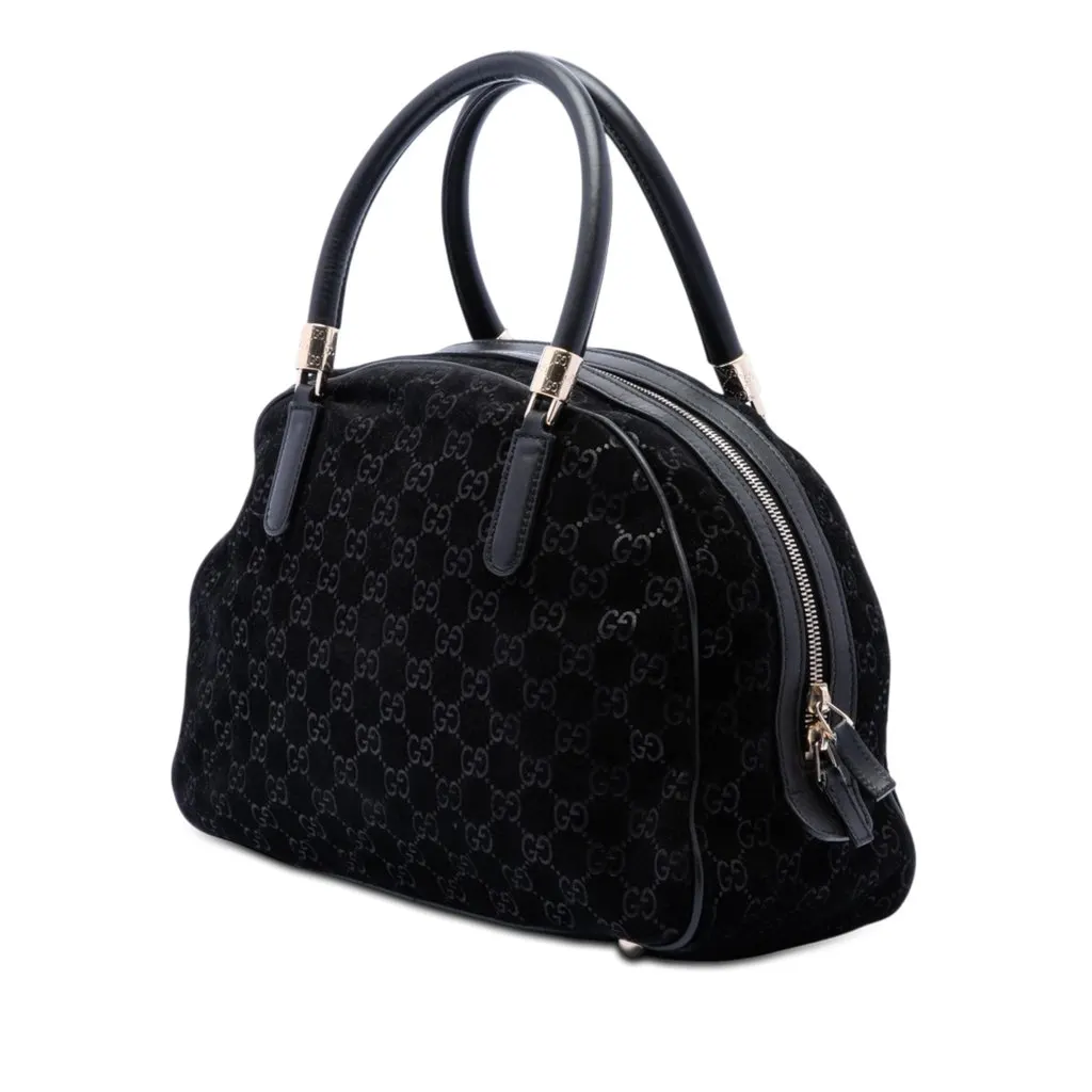 Gucci GG Suede Web Dome Handbag Black Leather Very good - Back View
