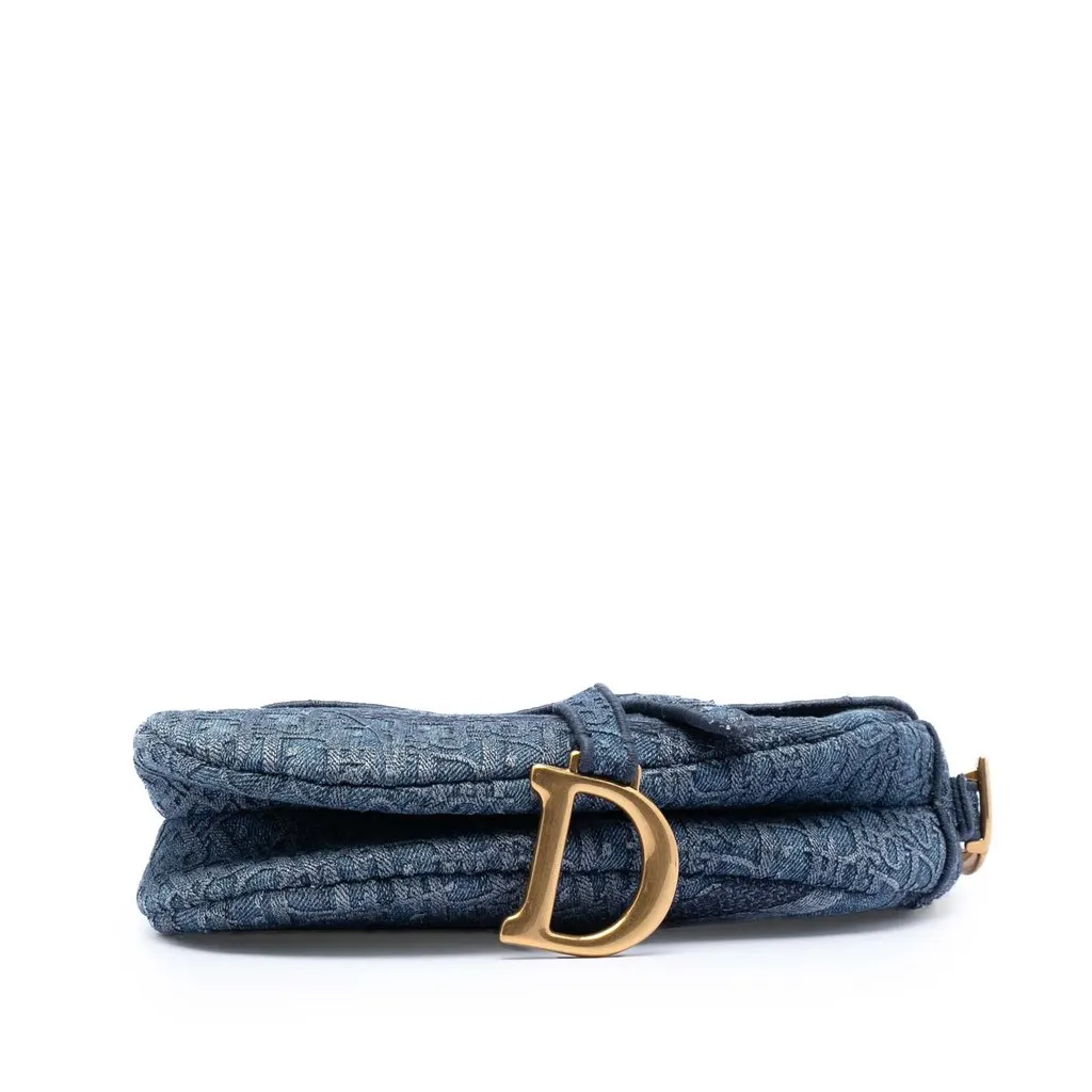 Dior Oblique Embroidered Denim Saddle Bag Blue Very good - Inside View