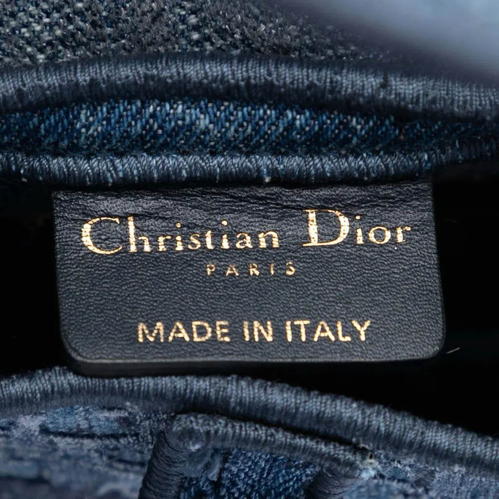 Dior Oblique Embroidered Denim Saddle Bag Blue Very good - Box View