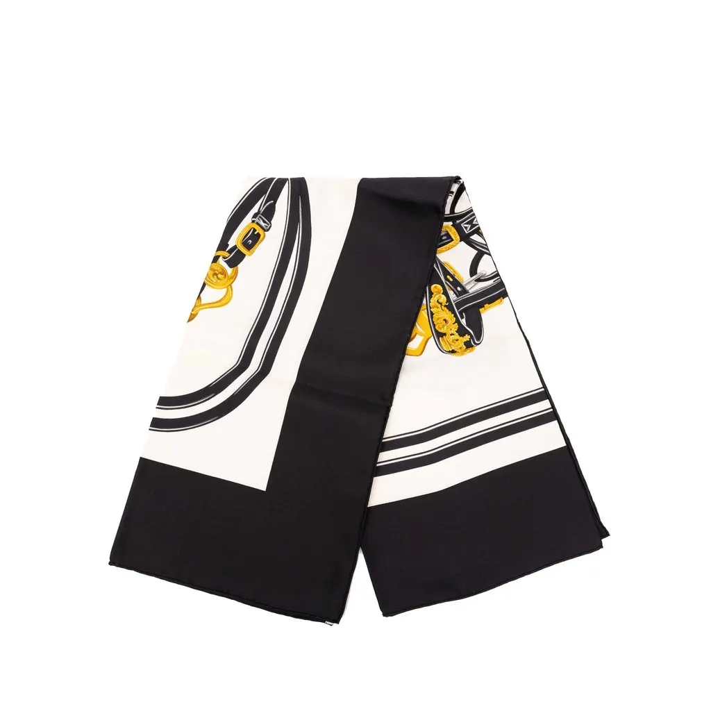 Hermès Brides De Gala Forever Silk Scarf 90 Black Never worn - Front View