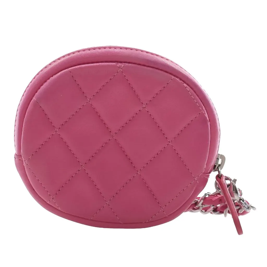 Chanel CC Quilted Lambskin Zip Around Coin Pouch with Chain Pink Leather Very good - Back View
