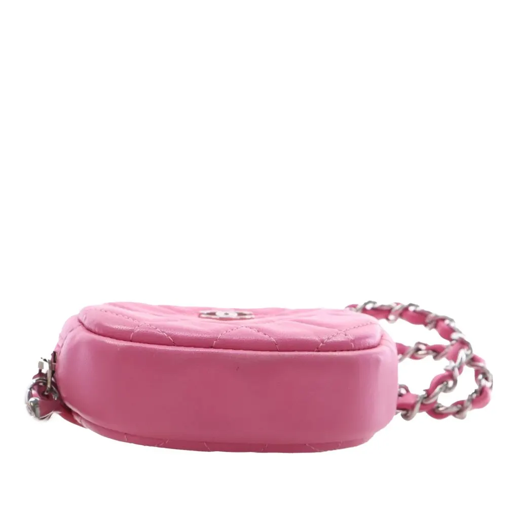 Chanel CC Quilted Lambskin Zip Around Coin Pouch with Chain Pink Leather Very good - Inside View