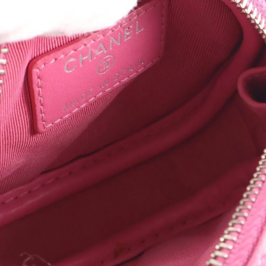 Chanel CC Quilted Lambskin Zip Around Coin Pouch with Chain Pink Leather Very good - Model View