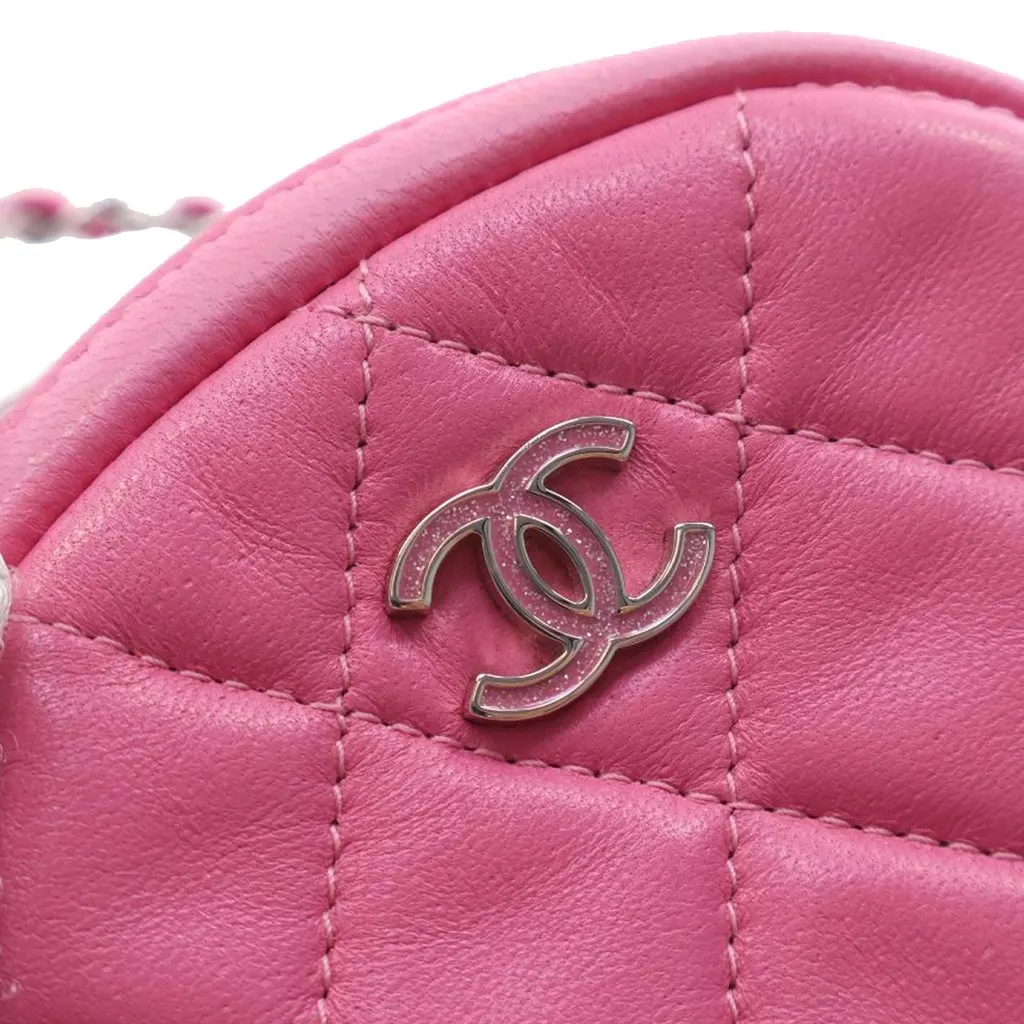 Chanel CC Quilted Lambskin Zip Around Coin Pouch with Chain Pink Leather Very good - Box View