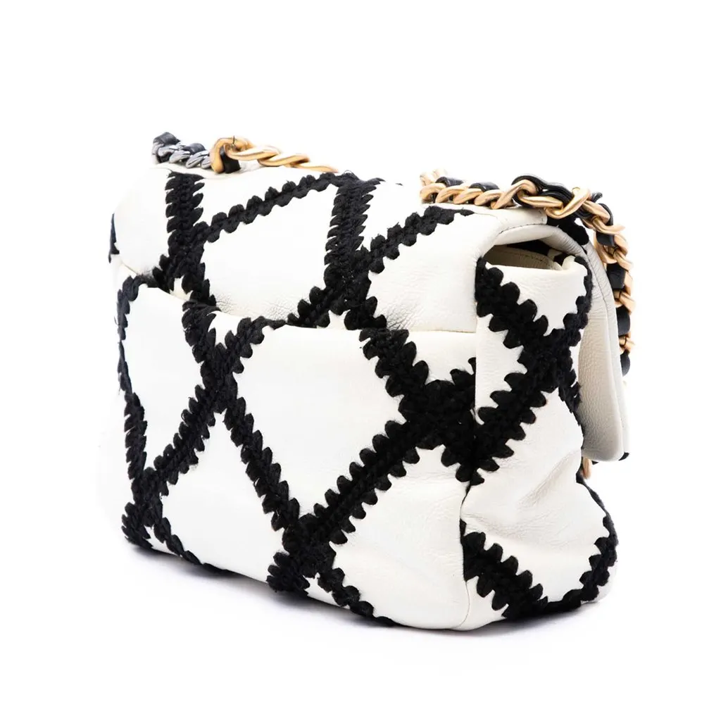 Chanel Medium Crochet Calfskin 19 Flap White Leather Very good - Back View