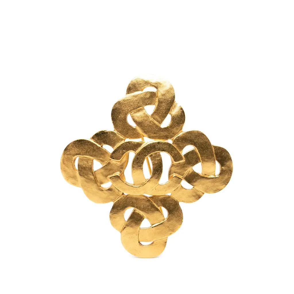 Chanel CC Gold Plated Twisted Brooch Gold Metal Very good - Front View
