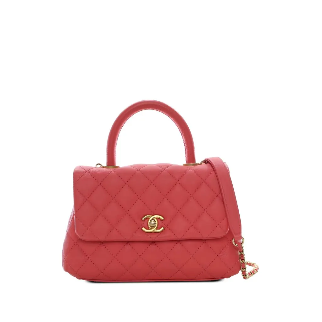 Chanel Mini Quilted Caviar Coco Top Handle Bag Pink Leather Very good - Front View