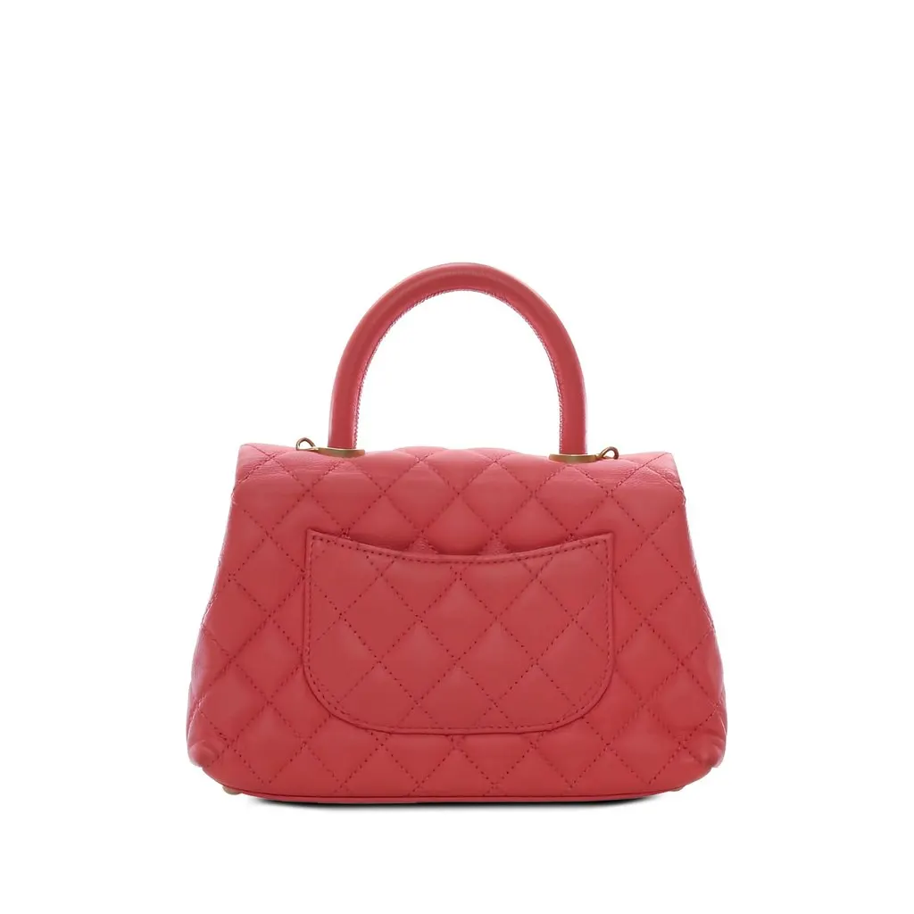 Chanel Mini Quilted Caviar Coco Top Handle Bag Pink Leather Very good - Back View