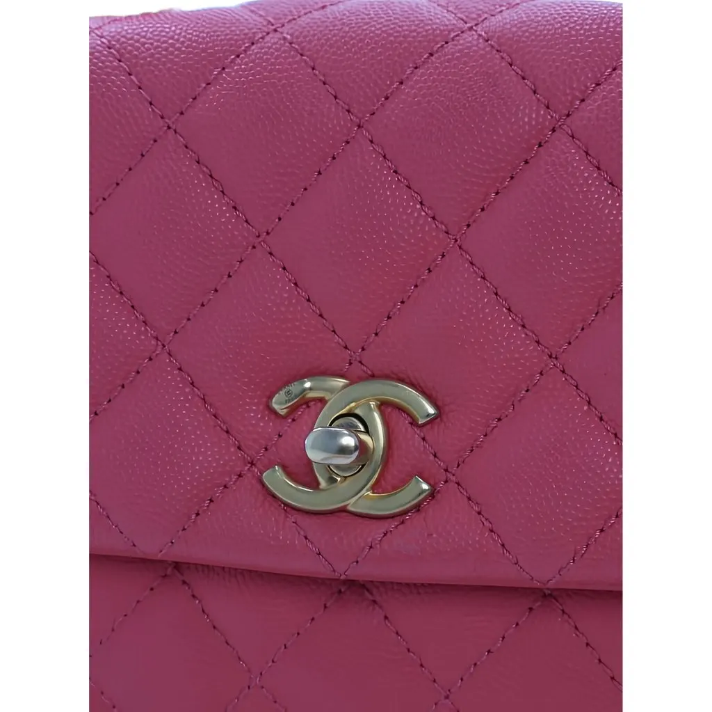 Chanel Mini Quilted Caviar Coco Top Handle Bag Pink Leather Very good - Model View