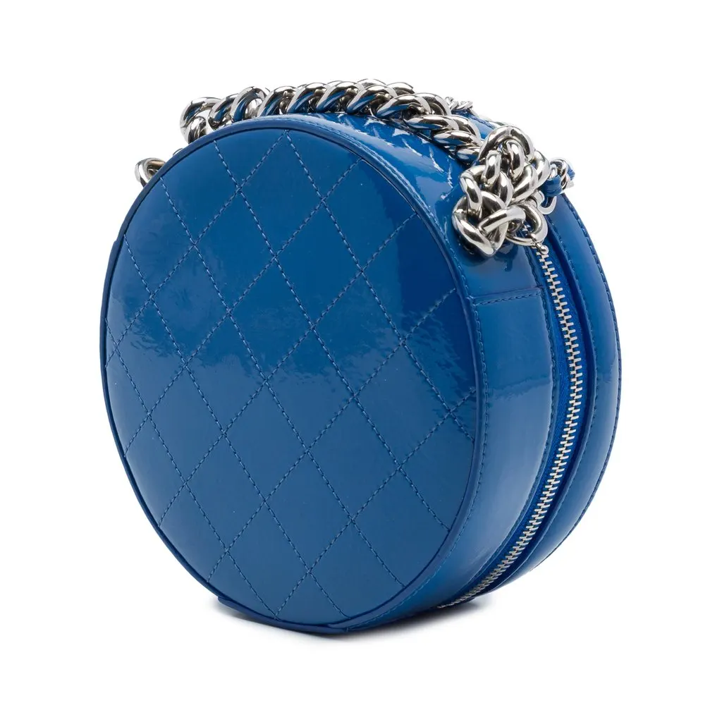 Chanel CC Patent Round As Earth Bag Blue Leather Good - Back View