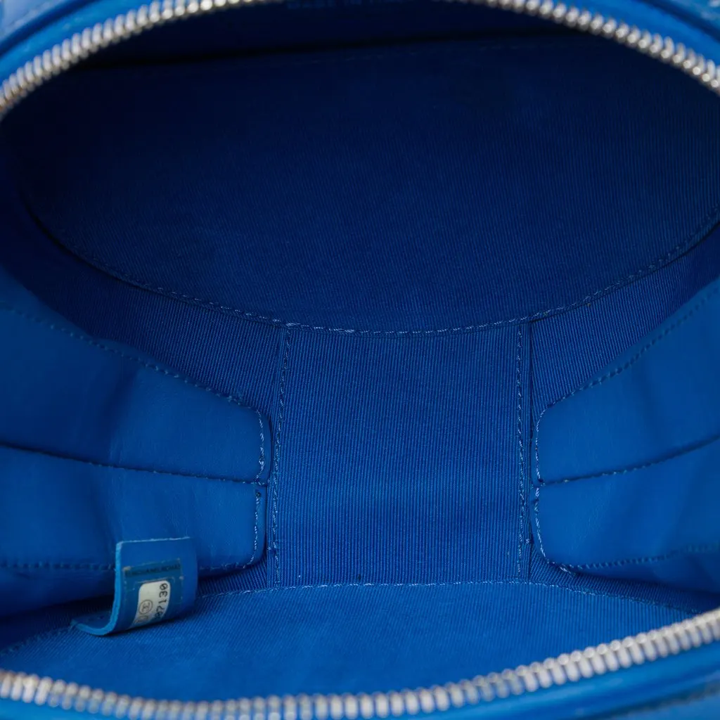 Chanel CC Patent Round As Earth Bag Blue Leather Good - Model View