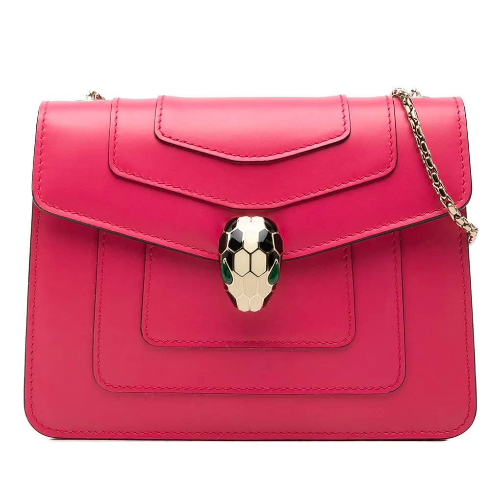 Bvlgari Small Leather Square Serpenti Forever Chain Crossbody Pink Leather Very good - Front View