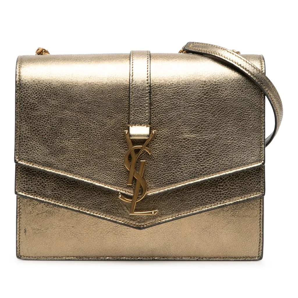 Saint Laurent Medium Metallic Leather Monogram Sulpice Crossbody Brown Leather Very good - Front View