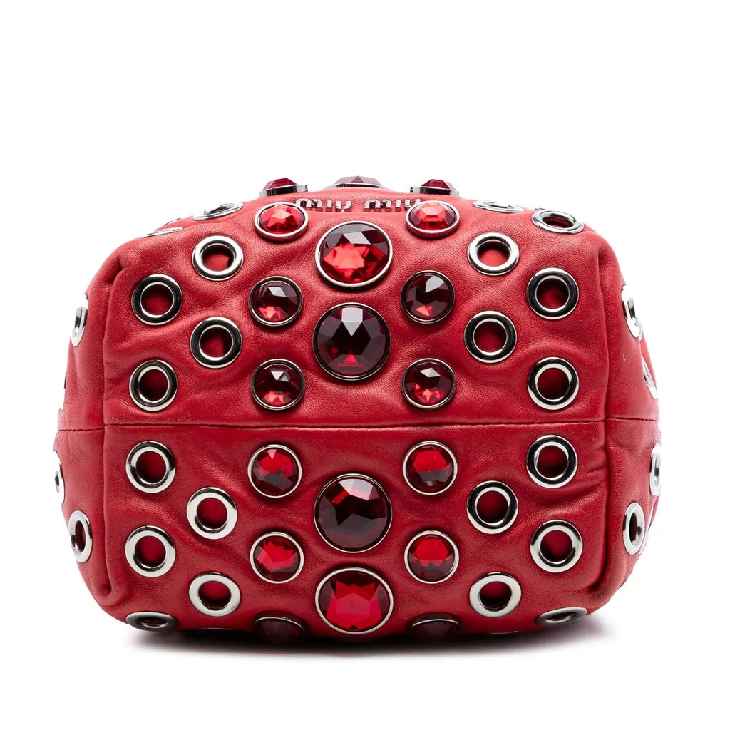 Miu Miu Jeweled Nappa Grommet Starlight Bucket Bag Red Leather Very good - Inside View