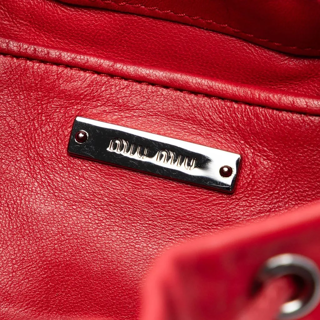Miu Miu Jeweled Nappa Grommet Starlight Bucket Bag Red Leather Very good - Box View